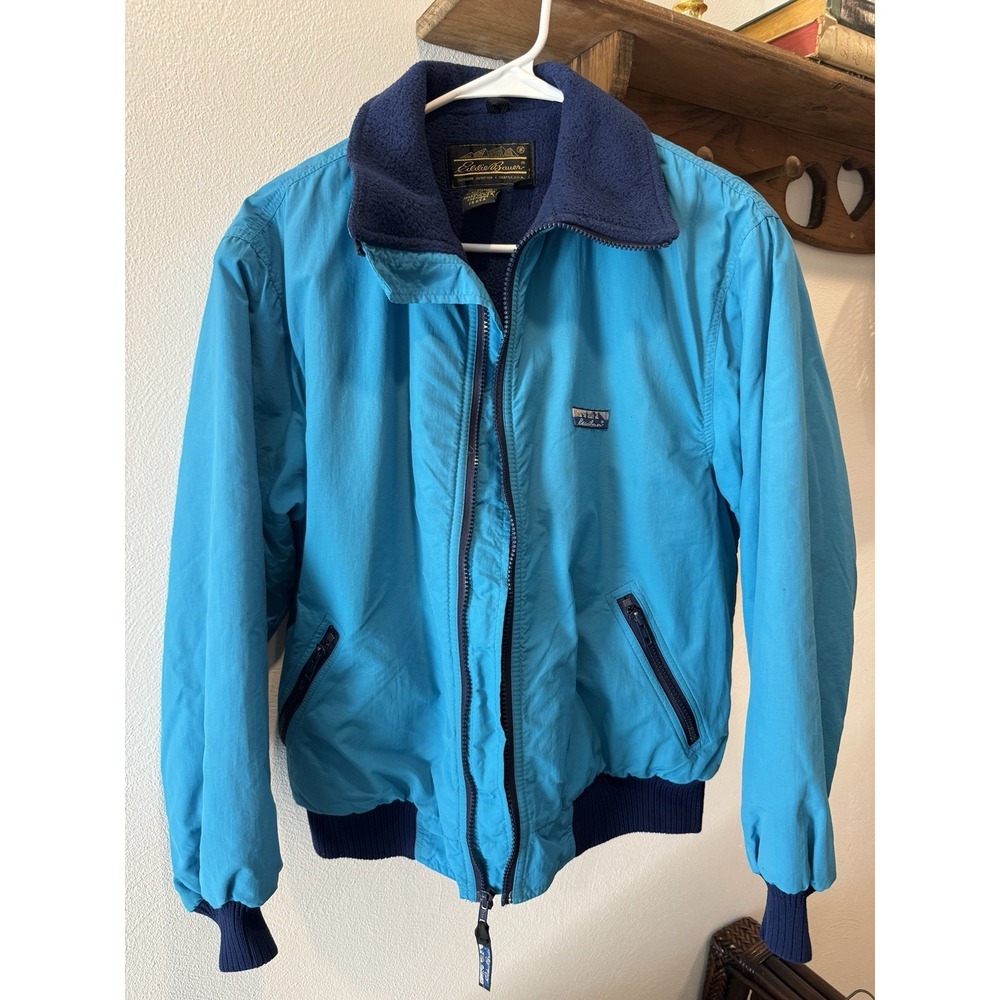 Vintage Eddie Bauer Women's M Turquoise Fleece Lined Bomber Jacket Retro